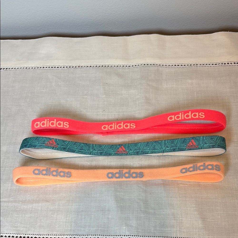 Adidas Elastic Headband Lot of 3 Orange and Turquoise colors